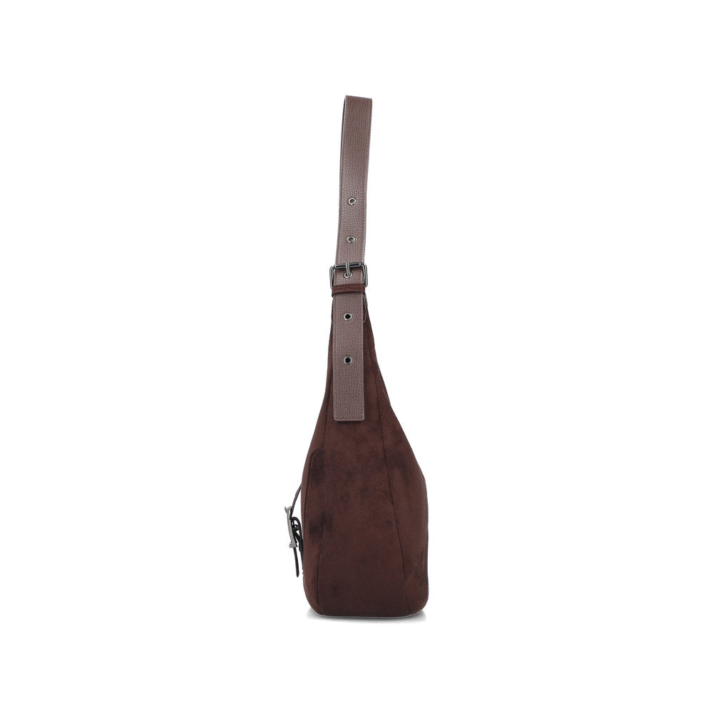 Rieker H1024-25 Brown Buckle Detail Shoulder Bag, rear three-quarter view.