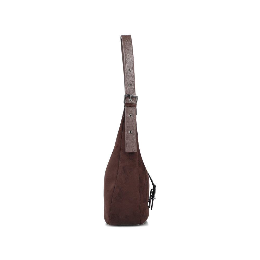 Rieker H1024-25 Brown Buckle Detail Shoulder Bag, top view.