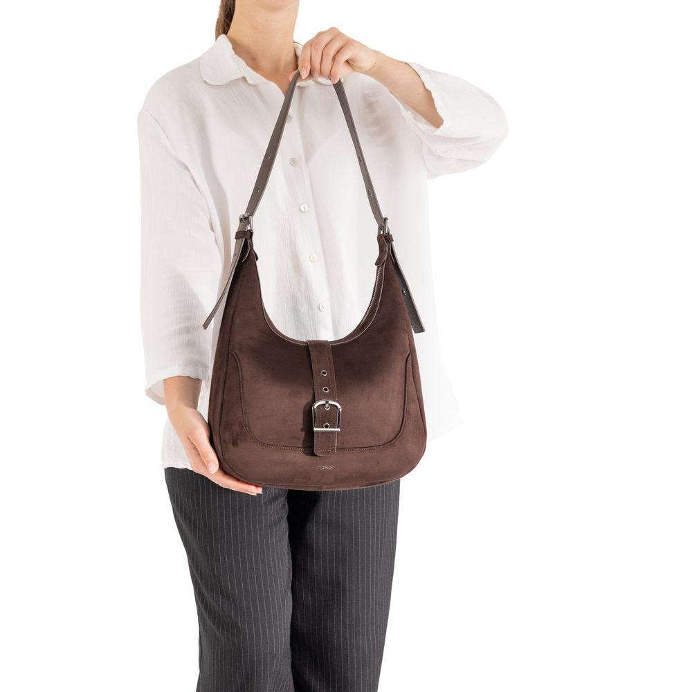 Rieker H1024-25 Brown Buckle Detail Shoulder Bag, front view.