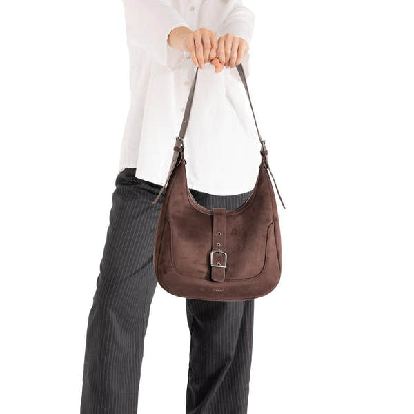 Rieker H1024-25 Brown Buckle Detail Shoulder Bag, lifestyle view 2 of 10.