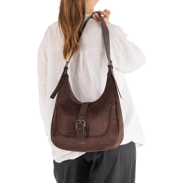 Rieker H1024-25 Brown Buckle Detail Shoulder Bag, lifestyle view 6 of 10.