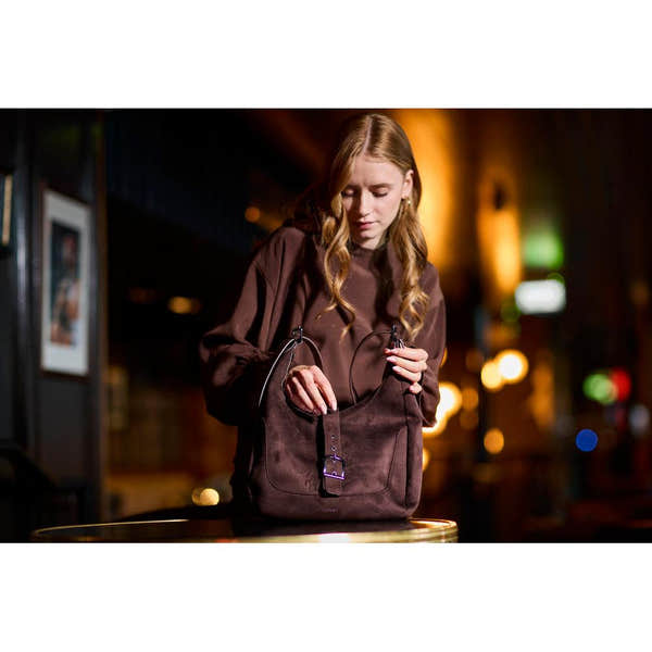 Rieker H1024-25 Brown Buckle Detail Shoulder Bag, lifestyle view 10 of 10.