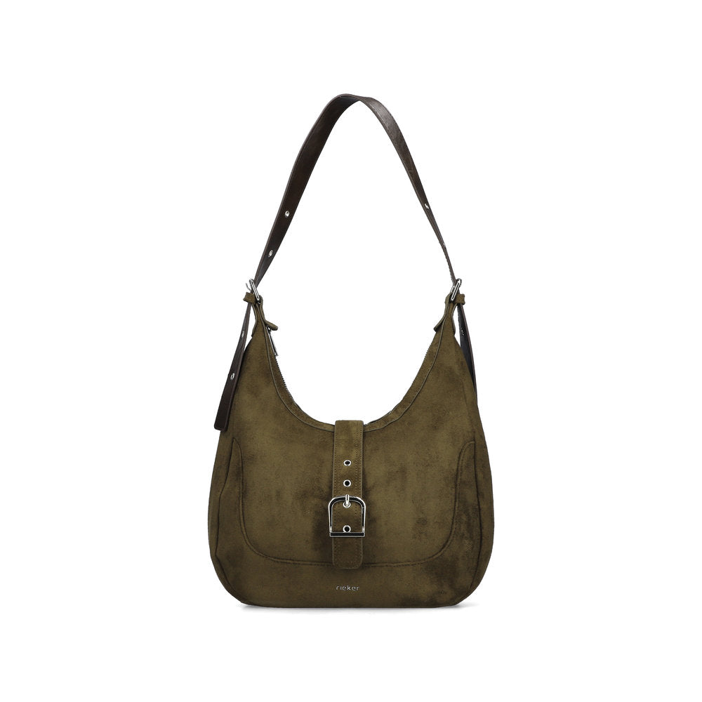 Rieker H1024-54 Green Buckle Detail Shoulder Bag, front three-quarter view.
