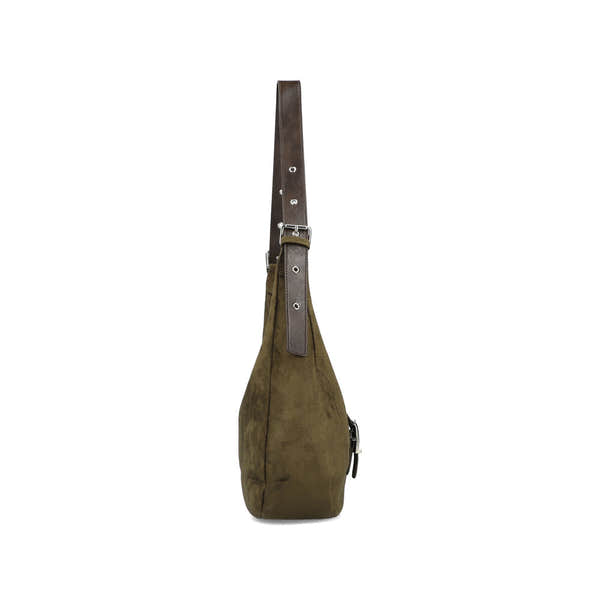 Rieker H1024-54 Green Buckle Detail Shoulder Bag, rear three-quarter view.