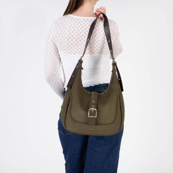 Rieker H1024-54 Green Buckle Detail Shoulder Bag, front view.