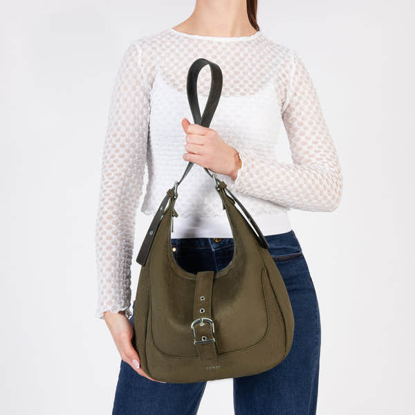 Rieker H1024-54 Green Buckle Detail Shoulder Bag, lifestyle view 2 of 4.