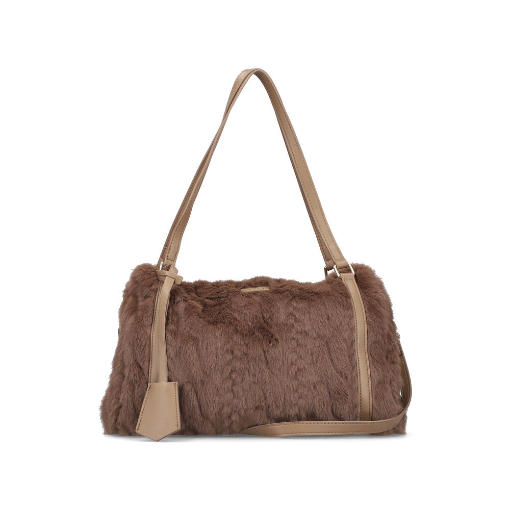 Rieker H1038-64 Brown Faux Fur Shoulder Bag, front three-quarter view.