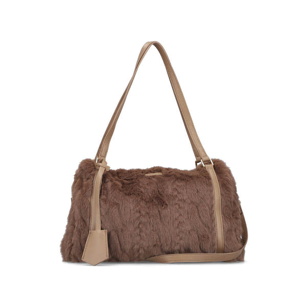 Rieker H1038-64 Brown Faux Fur Shoulder Bag, front three-quarter view.