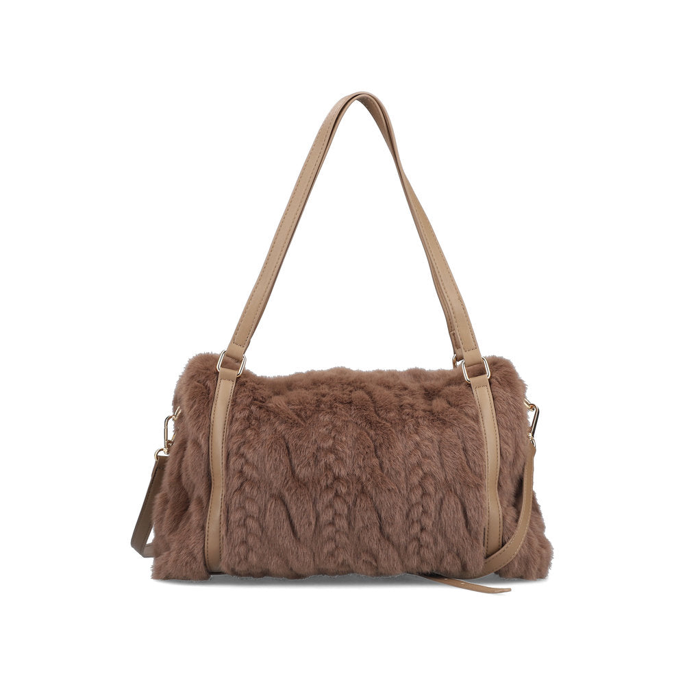 Rieker H1038-64 Brown Faux Fur Shoulder Bag, outer side view.