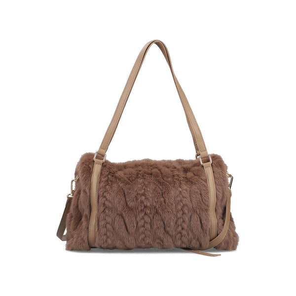 Rieker H1038-64 Brown Faux Fur Shoulder Bag, outer side view.