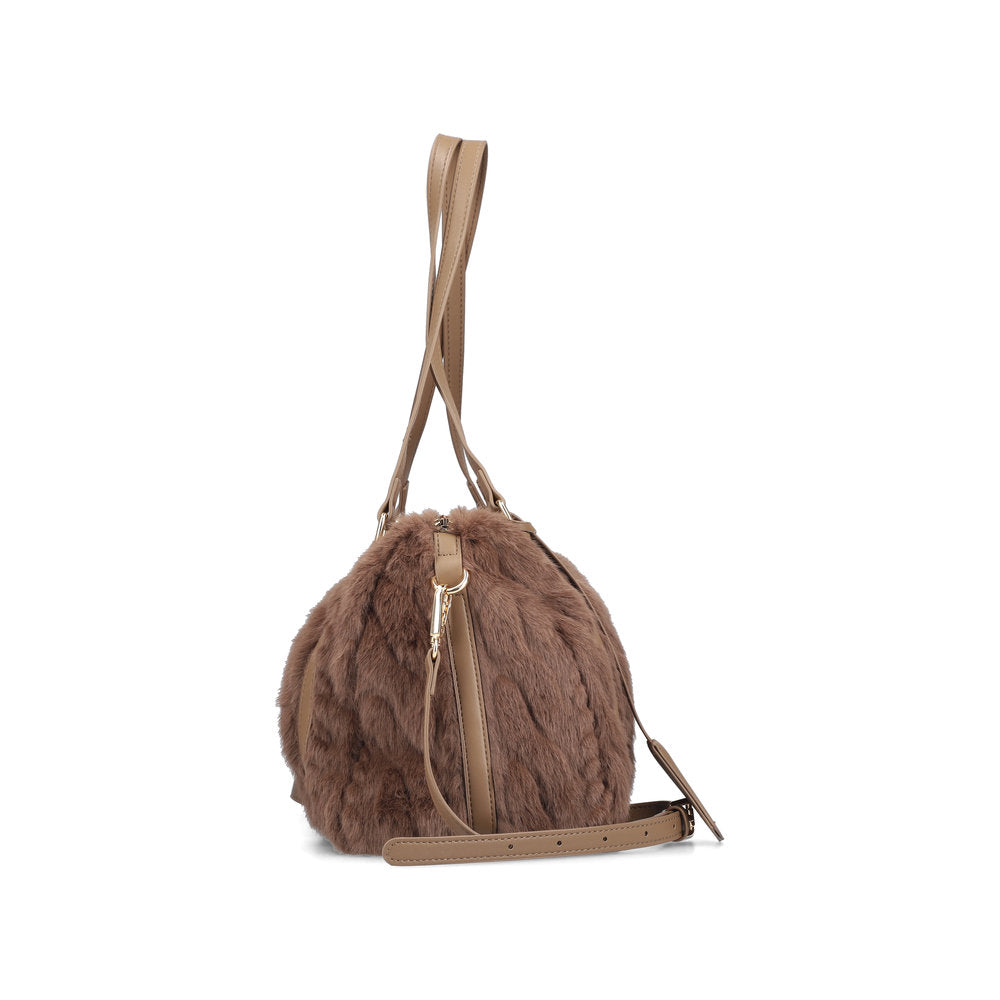 Rieker H1038-64 Brown Faux Fur Shoulder Bag, rear three-quarter view.