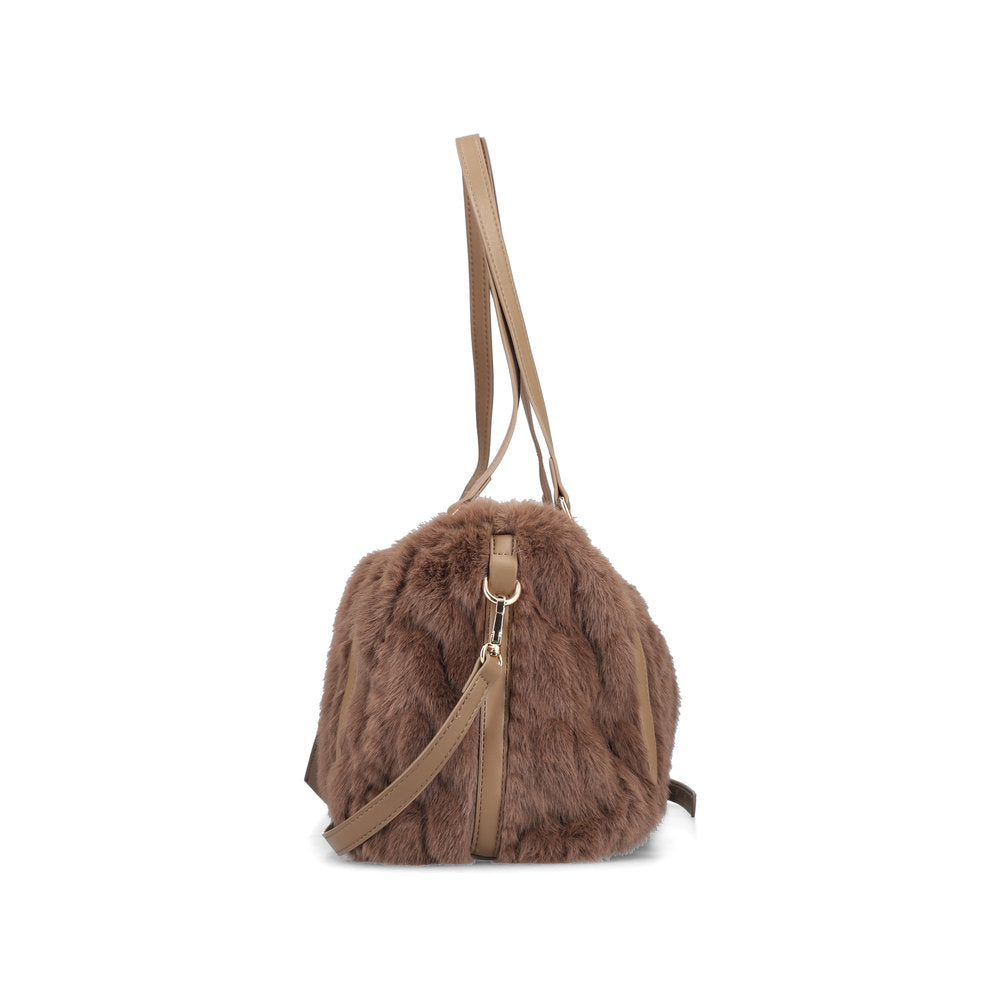 Rieker H1038-64 Brown Faux Fur Shoulder Bag, top view.