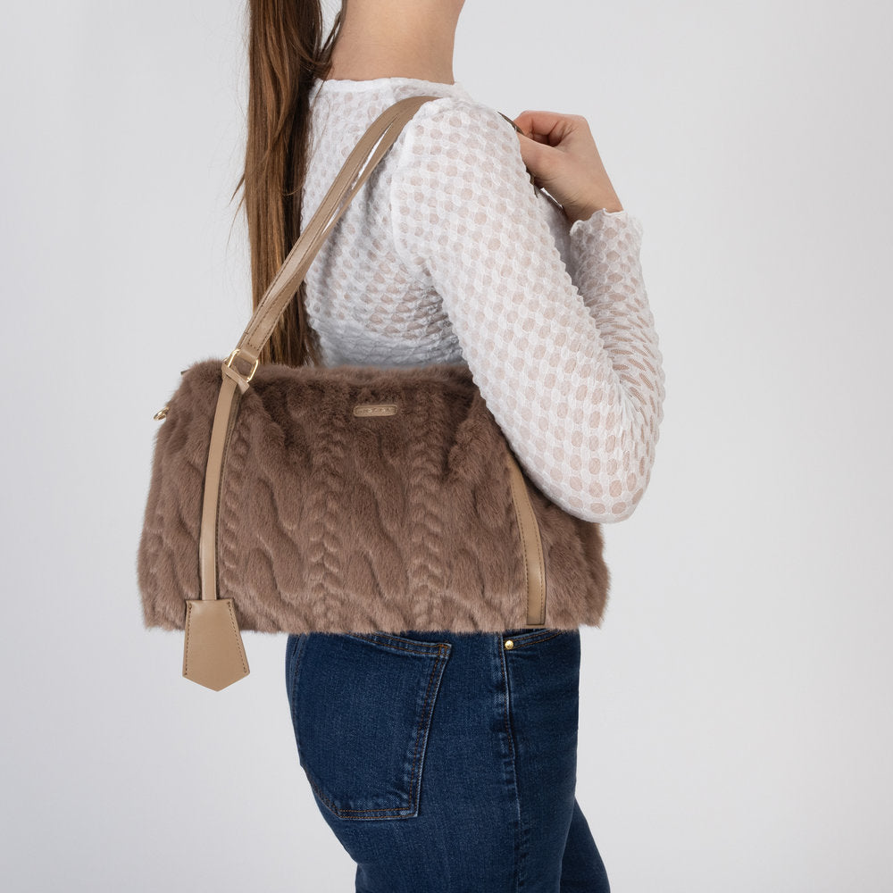 Rieker H1038-64 Brown Faux Fur Shoulder Bag, lifestyle view 1 of 10.