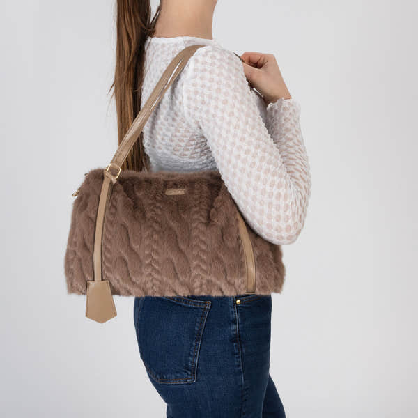 Rieker H1038-64 Brown Faux Fur Shoulder Bag, lifestyle view 1 of 10.