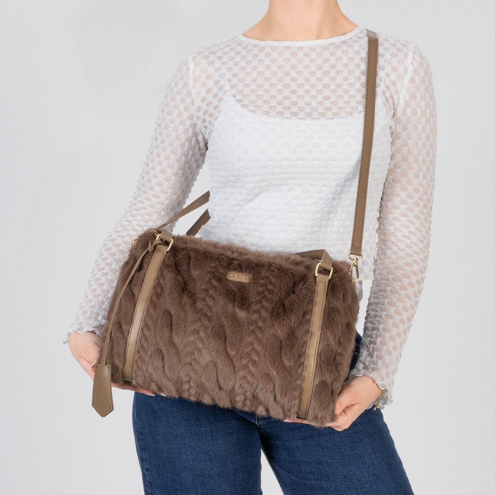Rieker H1038-64 Brown Faux Fur Shoulder Bag, lifestyle view 5 of 10.