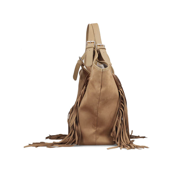 Rieker H1041-20 Beige Fringe Shopper Bag, top view.