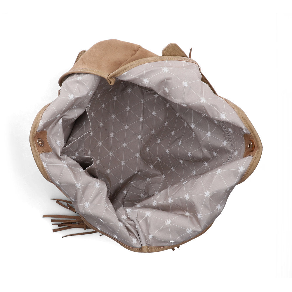 Rieker H1041-20 Beige Fringe Shopper Bag, inner side view.