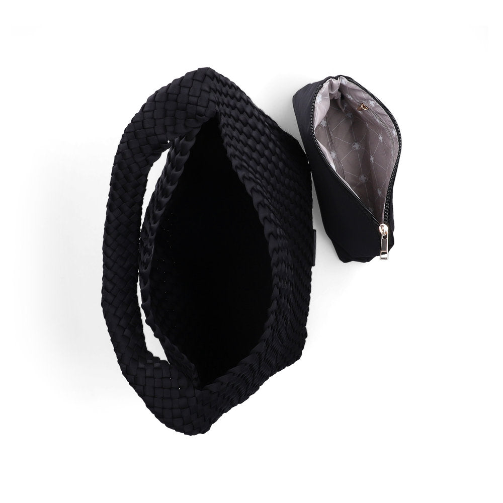 Rieker H1044-00 Black Woven Handbag with Matching Pouch, inner side view.