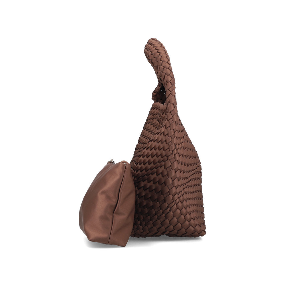 Rieker H1044-25 Brown Woven Handbag with Matching Pouch, top view.