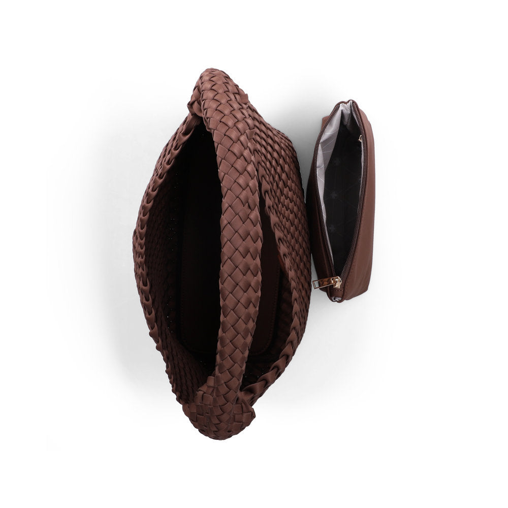 Rieker H1044-25 Brown Woven Handbag with Matching Pouch, inner side view.