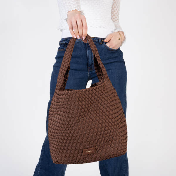 Rieker H1044-25 Brown Woven Handbag with Matching Pouch, lifestyle view 5 of 8.