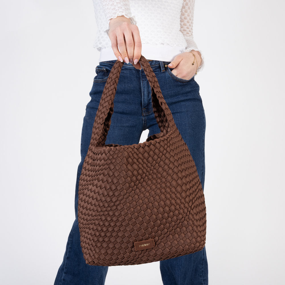 Rieker H1044-25 Brown Woven Handbag with Matching Pouch, lifestyle view 6 of 8.