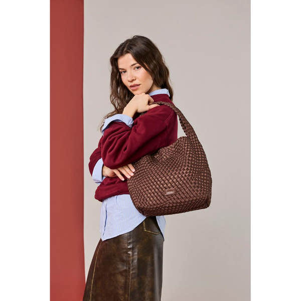 Rieker H1044-25 Brown Woven Handbag with Matching Pouch, lifestyle view 2 of 8.