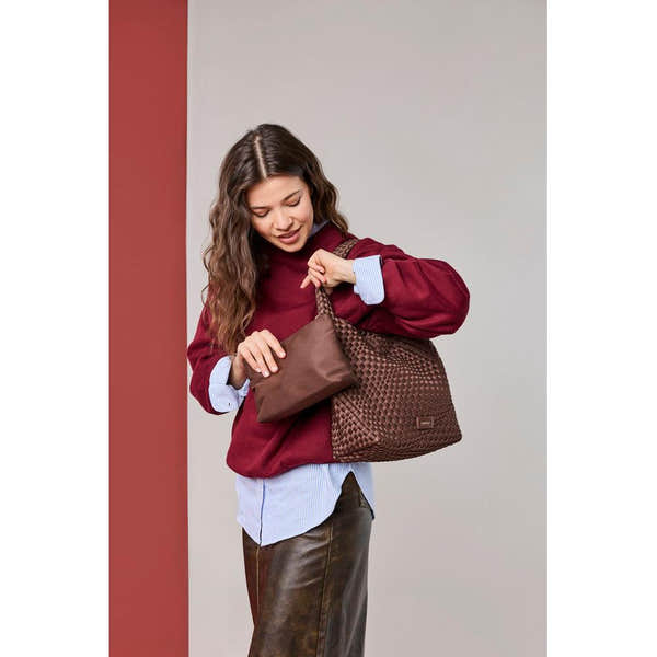 Rieker H1044-25 Brown Woven Handbag with Matching Pouch, lifestyle view 3 of 8.