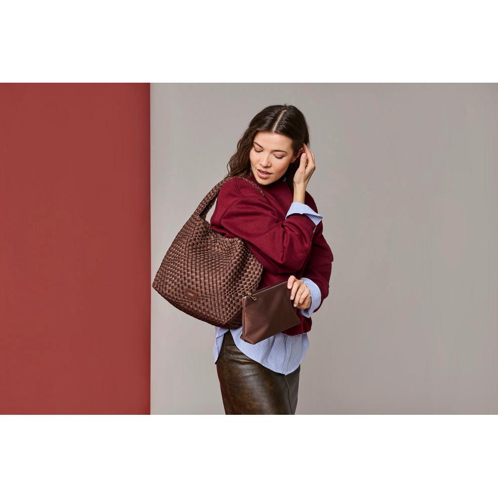 Rieker H1044-25 Brown Woven Handbag with Matching Pouch, lifestyle view 4 of 8.