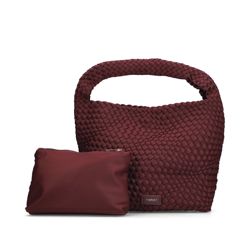 Rieker H1044-35 Burgundy Woven Handbag with Matching Pouch, front three-quarter view.