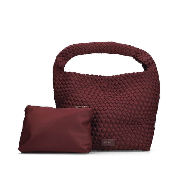 Rieker H1044-35 Burgundy Woven Handbag with Matching Pouch, front three-quarter view.