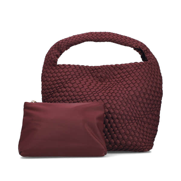 Rieker H1044-35 Burgundy Woven Handbag with Matching Pouch, outer side view.