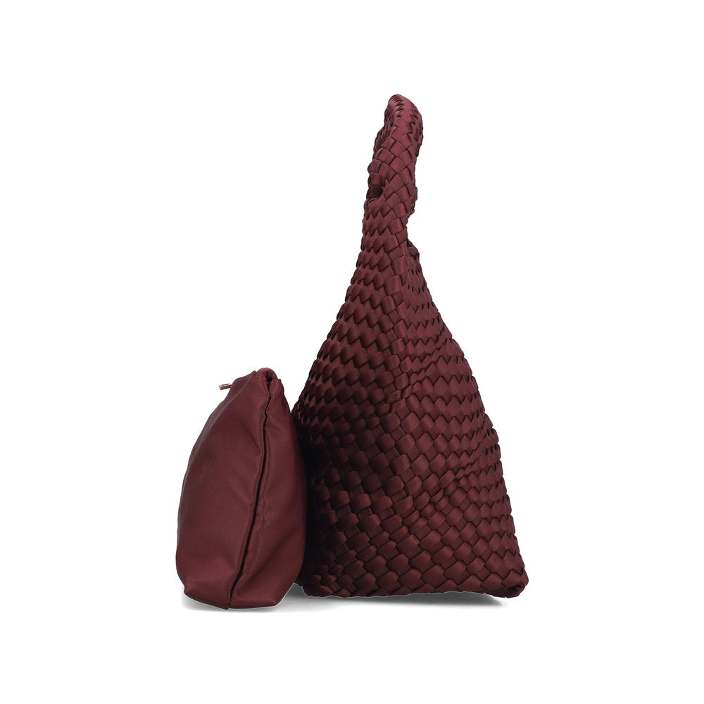 Rieker H1044-35 Burgundy Woven Handbag with Matching Pouch, top view.