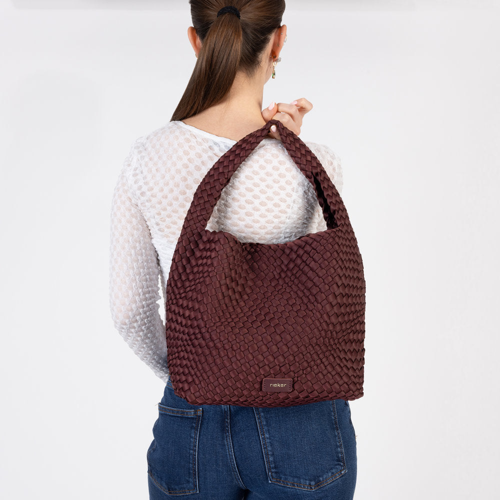 Rieker H1044-35 Burgundy Woven Handbag with Matching Pouch, front view.