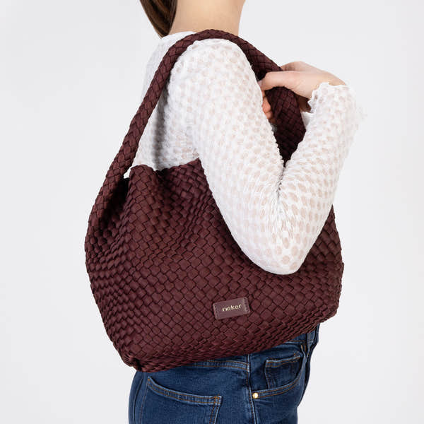 Rieker H1044-35 Burgundy Woven Handbag with Matching Pouch, lifestyle view 2 of 6.