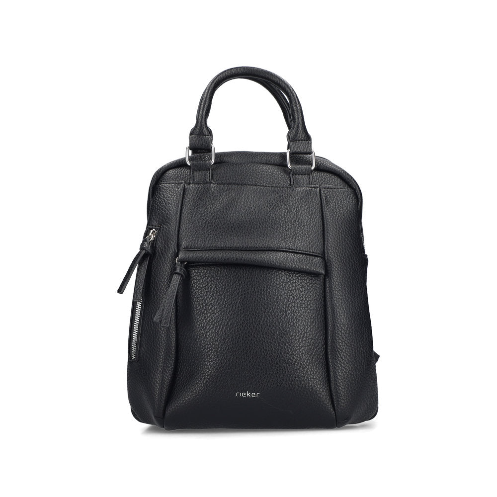 Rieker H1050-00 Black Backpack, front three-quarter view.