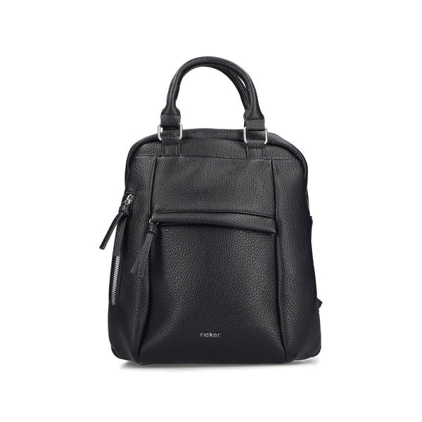 Rieker H1050-00 Black Backpack, front three-quarter view.