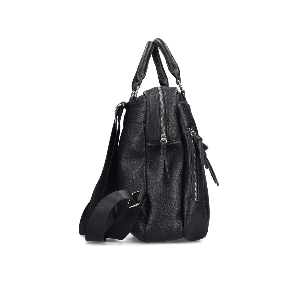 Rieker H1050-00 Black Backpack, rear three-quarter view.