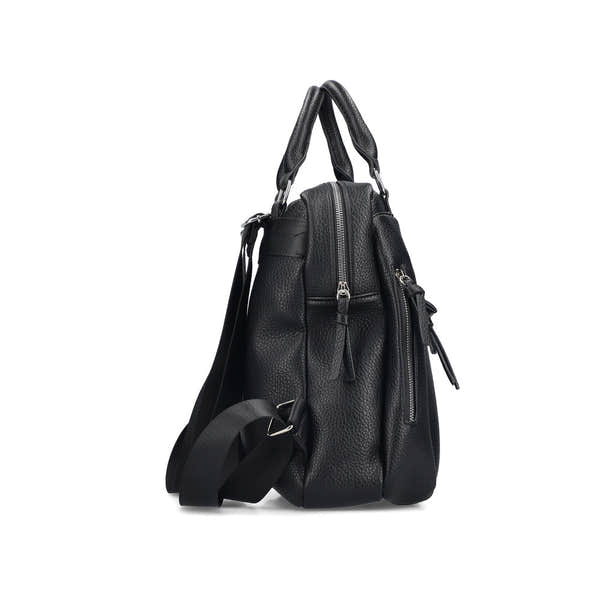 Rieker H1050-00 Black Backpack, rear three-quarter view.