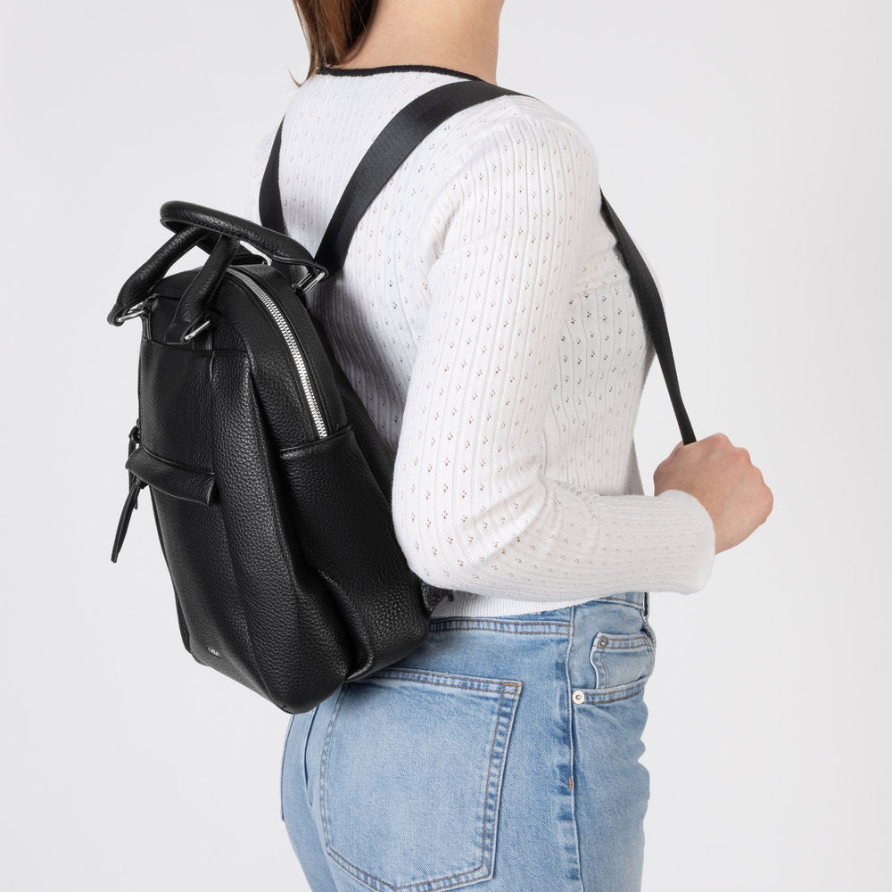 Rieker H1050-00 Black Backpack, front view.