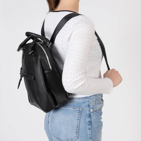Rieker H1050-00 Black Backpack, front view.
