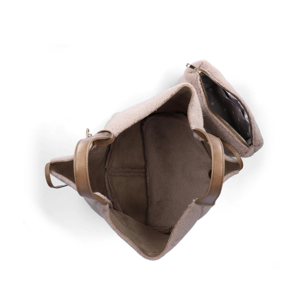 Rieker H1053-64 Taupe Faux Fur Shopper Bag with Matching Pouch, inner side view.