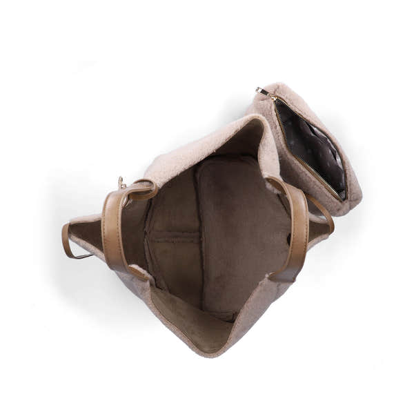 Rieker H1053-64 Taupe Faux Fur Shopper Bag with Matching Pouch, inner side view.