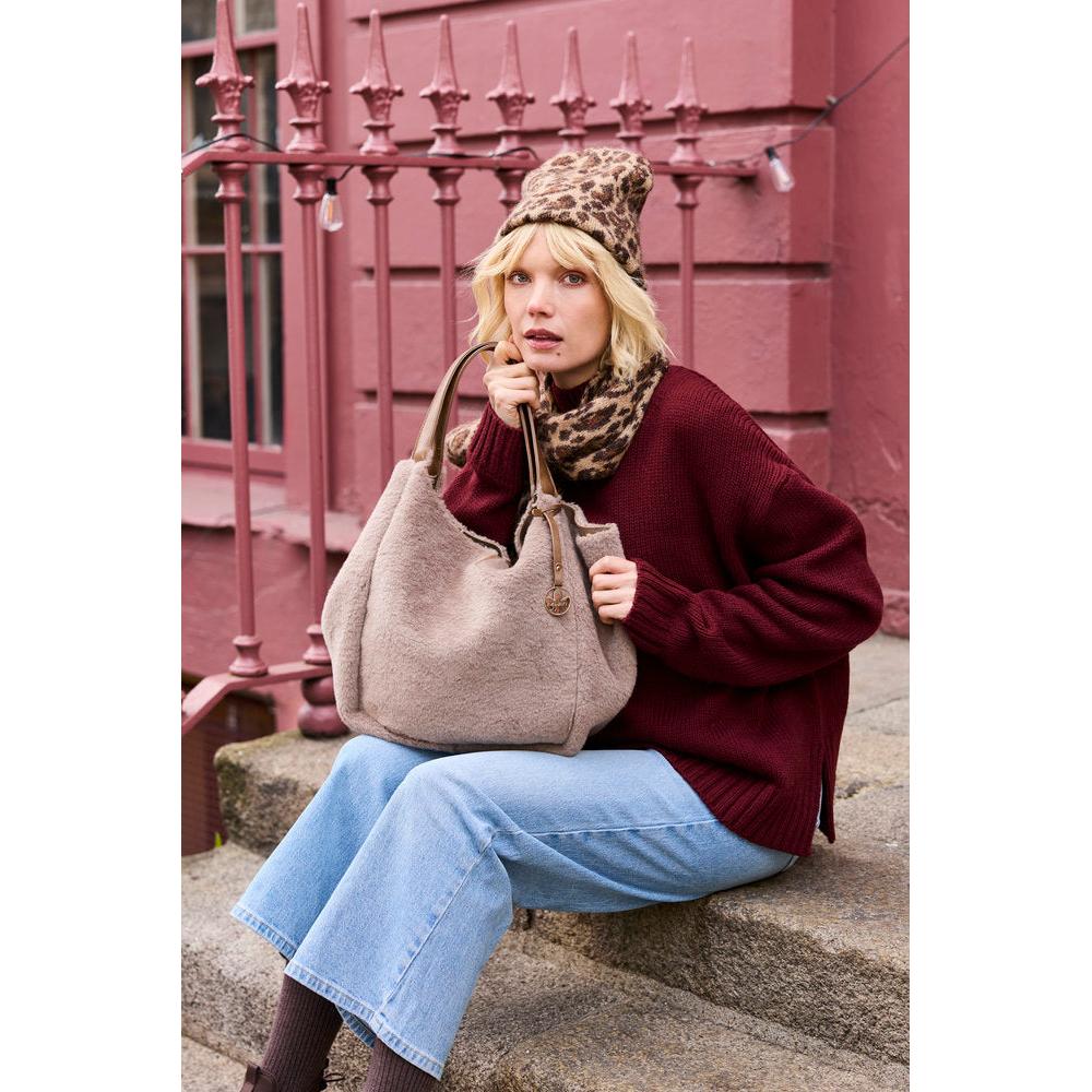 Rieker H1053-64 Taupe Faux Fur Shopper Bag with Matching Pouch, lifestyle view 1 of 6.