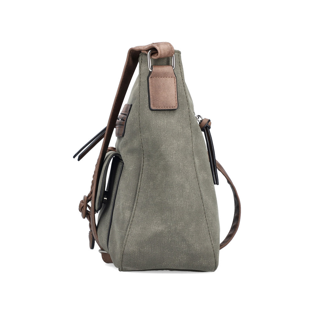Rieker H1340-54 Khaki/Brown Handbag w/Zip, rear three-quarter view.