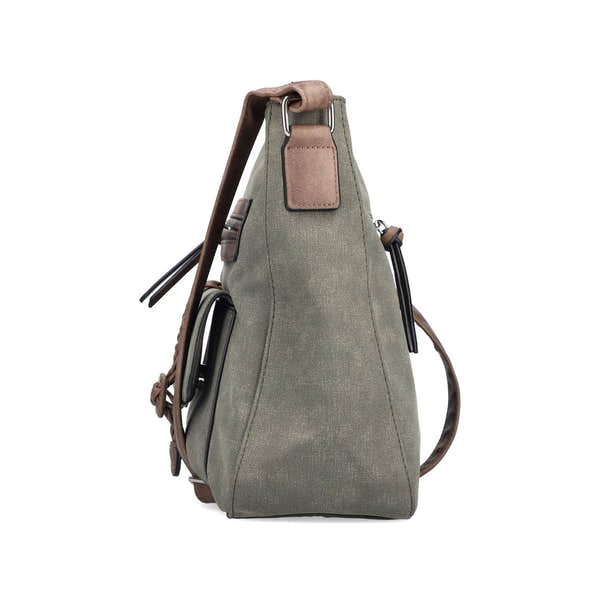 Rieker H1340-54 Khaki/Brown Handbag w/Zip, rear three-quarter view.