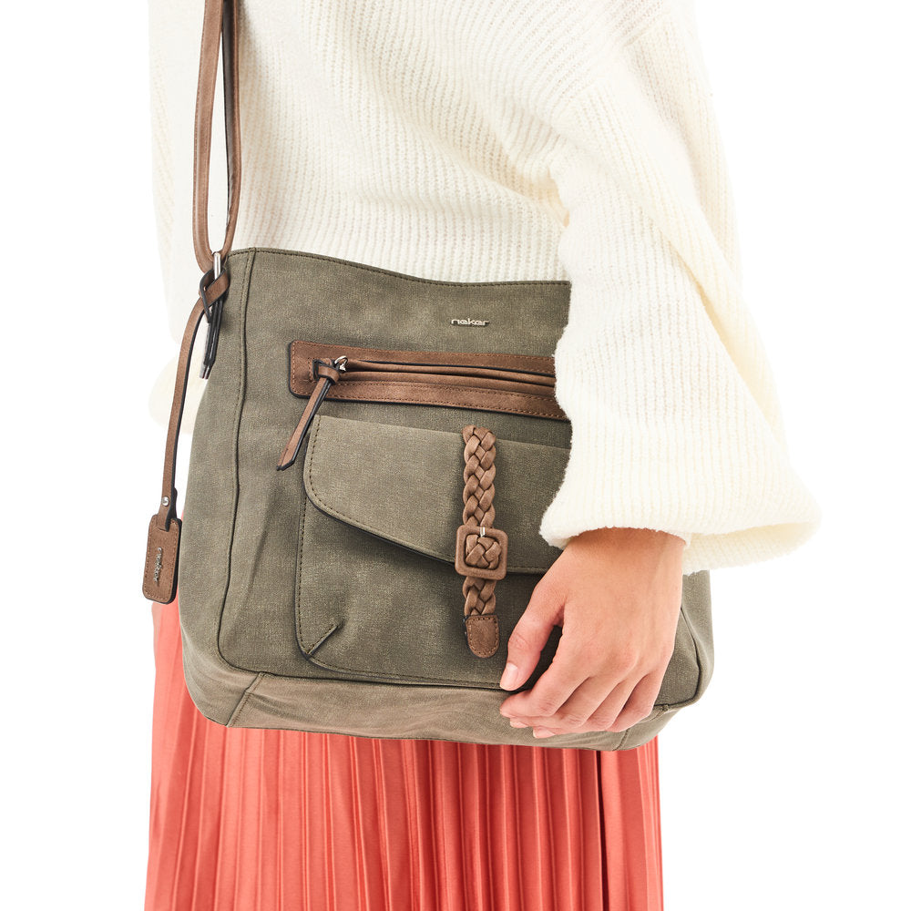 Rieker H1340-54 Khaki/Brown Handbag w/Zip, lifestyle view 4 of 6.