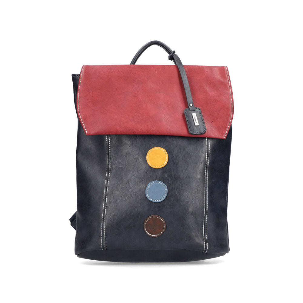 Rieker H1357-14 Ocean Navy & Red Back Pack, front three-quarter view.