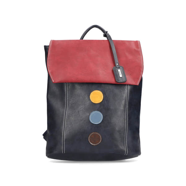 Rieker H1357-14 Ocean Navy & Red Back Pack, front three-quarter view.
