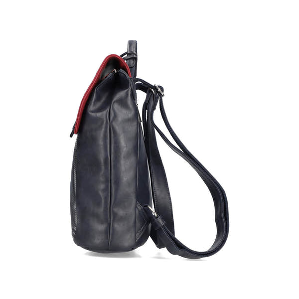 Rieker H1357-14 Ocean Navy & Red Back Pack, rear three-quarter view.
